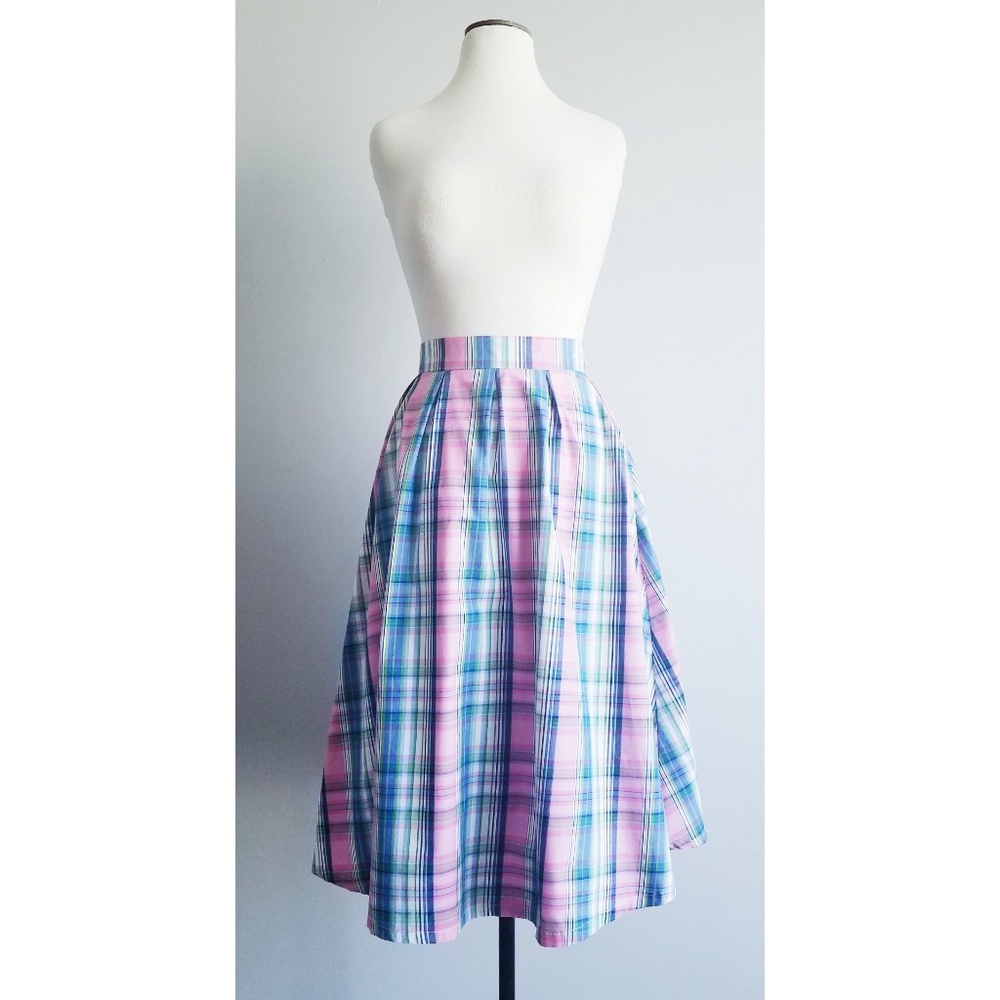 Shabby Apple Pink Plaid Cotton Abigail Midi Skirt